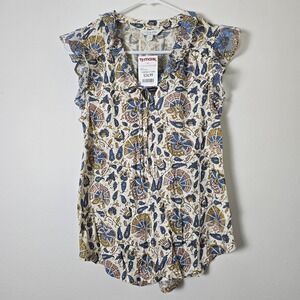 Lucky Brand Shirt Sleeveless Womens Small Blue Boho Retro Floral Top NWT